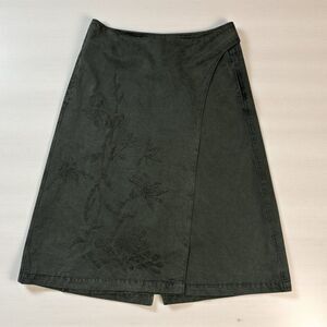 OSKA Wrap Skirt Gray Cotton Floral Embroidered Women's Boho Lagenlook Midi Sz 3
